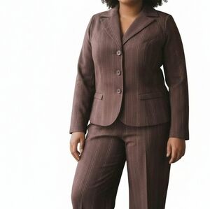 Torrid  Pant Suit Size 1 1X 16 Brown Pink Pinstripe Lined Blazer Wide Leg Pants